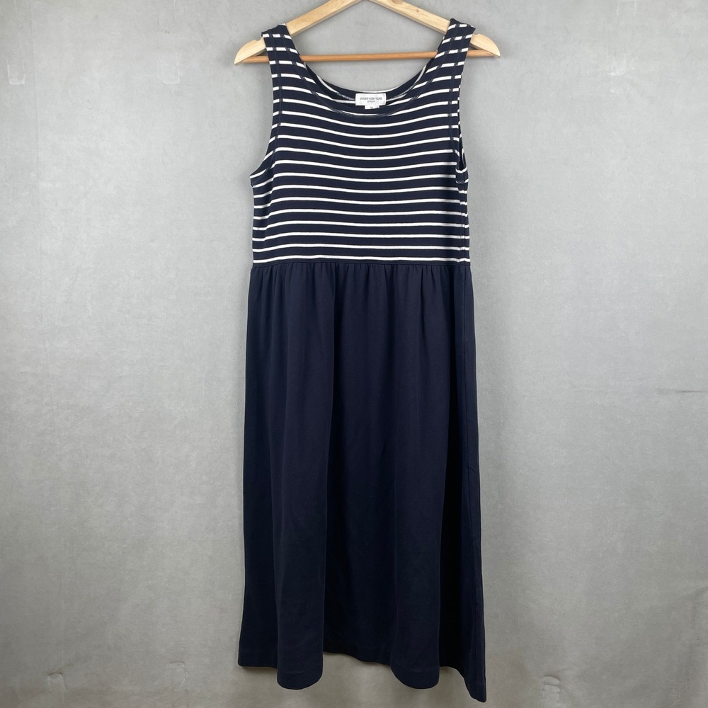 VTG 90s Y2K Jones New York Sport Blue Striped Cotton Midi Hip Coastal‎ Dress M